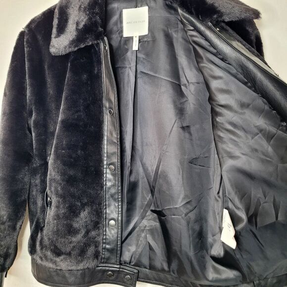 Alec Les Filles Black Faux Fur Aviator Biker Jacket Size Medium - Picture 7 of 11